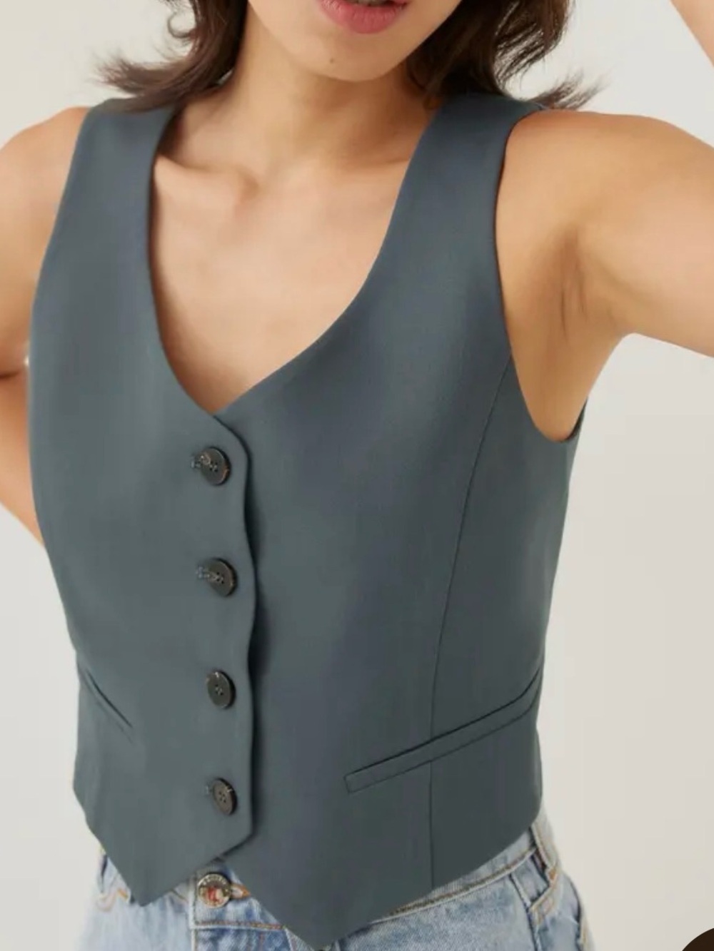 Love, Bonito Charcoal Blue Tailored Button Front Vest Size US 8